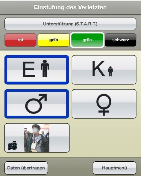 Beispiel für die elektronische Triagierung für ein schnelles Erfassen der Verletzen bei einem MANV