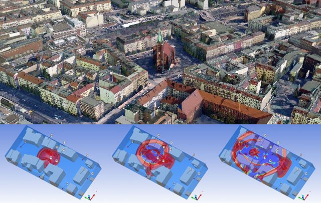 Druckwellenausbreitung im 3D-Stadtmodell